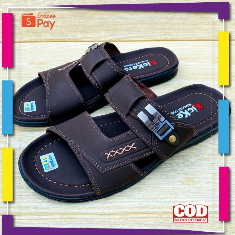[PREMIUM ORIGINAL] SANDAL PRIA SLOP KULIT KICKERS SF 02 SANDAL KULIT DEWASA