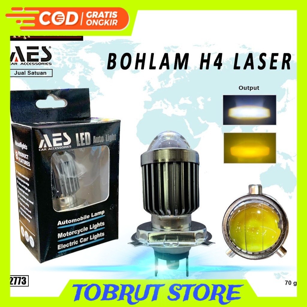 Aksesoris Motor Bohlam Led H4 H6 Laser Hi/Loo 18 Watt I Bulb H4 Laser Led Lampu Depan Led  Bohlam La