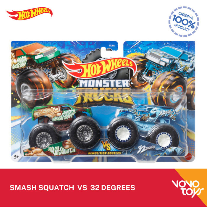 AR2158 Hot Wheels Monster Truck Demolition Doubles Smash Squatch VS 32 Degrees