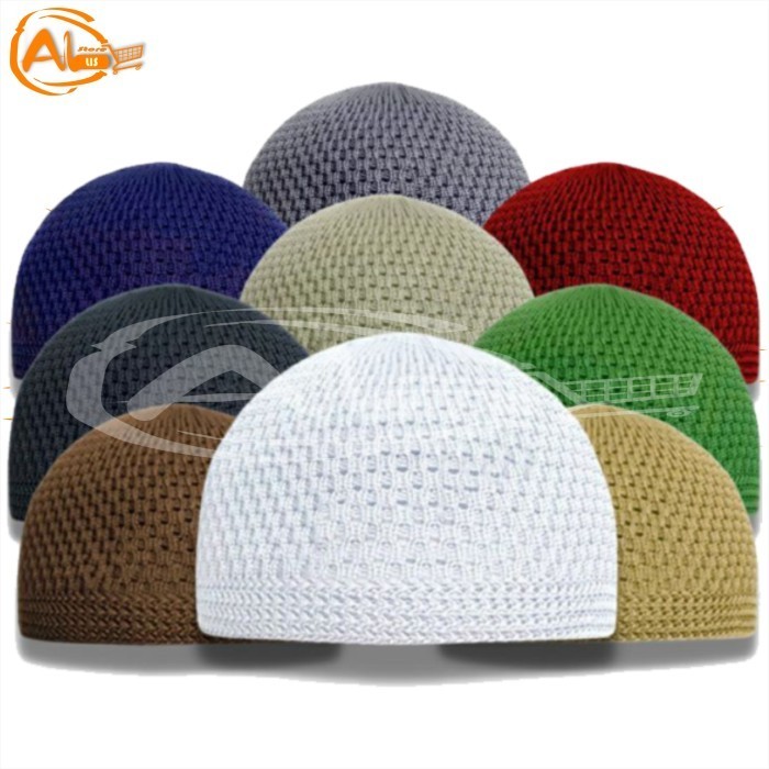 ACEH.ANG 130254 PECI RAJUT POLOS DEWASA PRIA TOPI MUSLIM WARNA PECI HAJI KOPIAH RAJUT - Warna Random