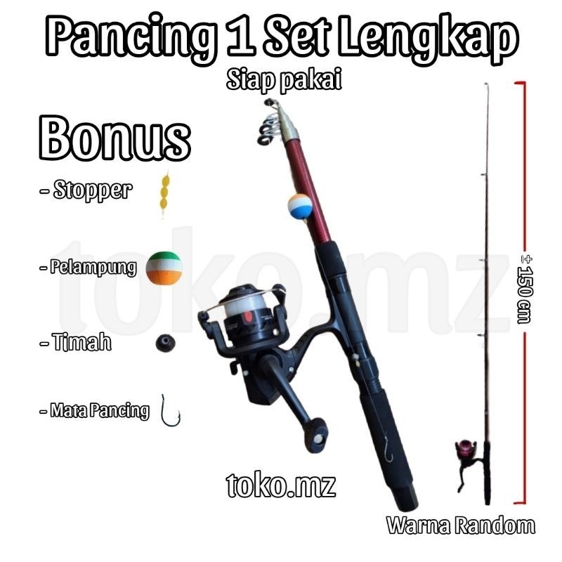 promo besar Harga Promo Pancing reel 1 set Siap pakai bonus senar, mata pancing. lengkap joran reel 