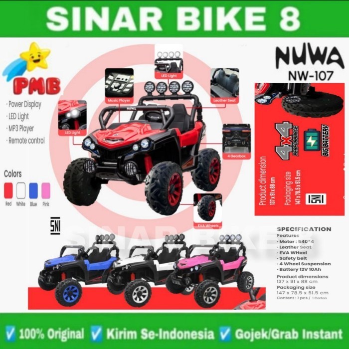 Mobil Mobilan Aki Anak PMB NUWA NW-107 JEEP Ban Karet Mobilan Remote Control