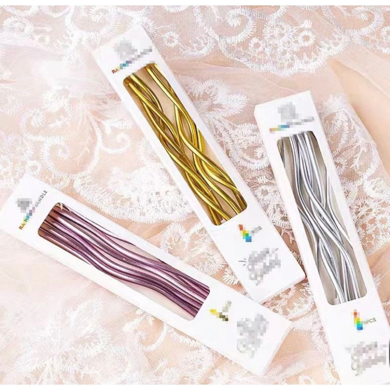 DORASHOP 6 PCS BIRTHDAY CANDLE CURVE WAVY / LILIN ULANG TAHUN SPIRAL / LILIN ULIR PANJANG / CHROME C