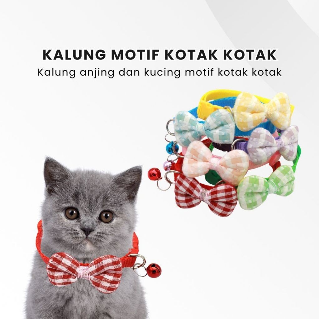 KALUNG KUCING ANJING MOTIF KOTAK KOTAK MURAH | CAT DOG COLLAR | KALUNG LONCENG MOTIF ANJING KUCING -