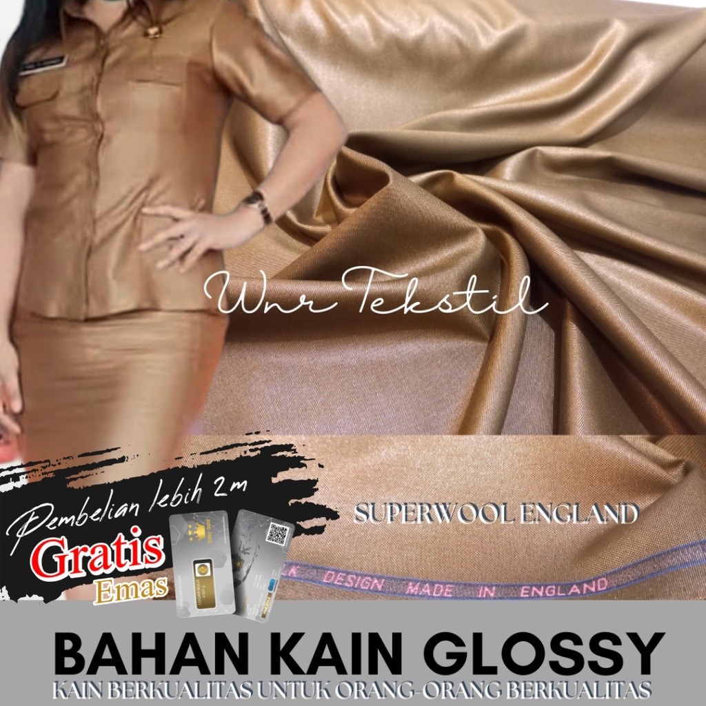 [Diskon] KAIN PEMDA MENGKILAP/GLOSSY/SERAGAM DINAS PNS/PDH/ASN/KHAKI/BAHAN WOOL KATUN TEBAL/LEMBUT/M