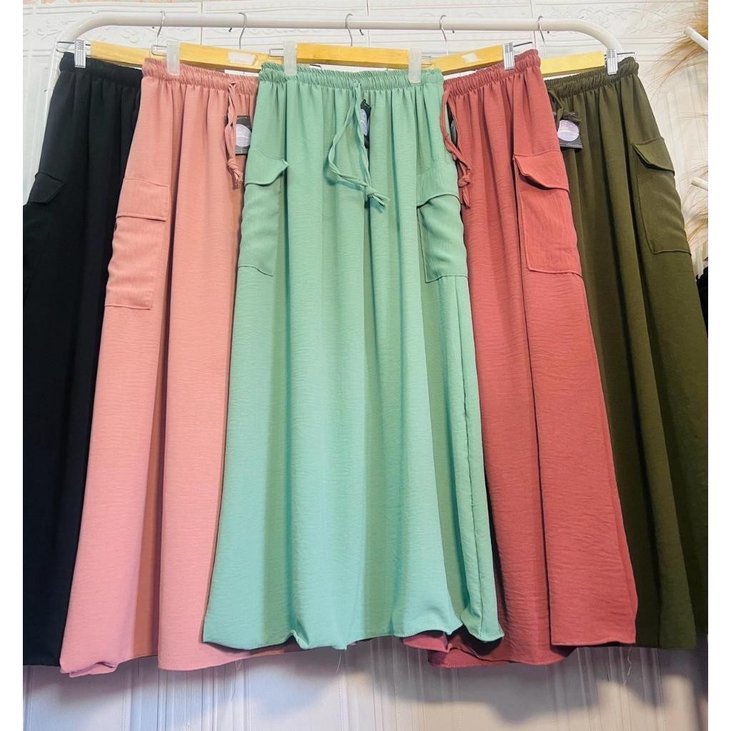 Rok Cargo Crinkle Airflow Premium /Rok Cargo Panjang Wanita JUMBO
