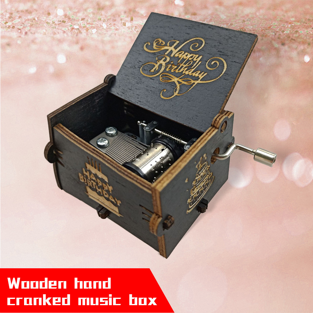 COD Kotak Musik Kayu Wooden Music Box Vintage Diputar Manual Hadiah Ulang Tahun