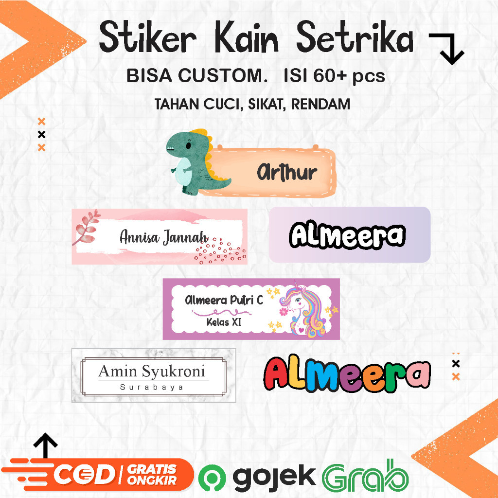 

SEHARI JADI !! STIKER KAIN CUSTOM ISI 50+ pcs ANTI LUNTUR bisa semua jenis kain SIBIL.ID