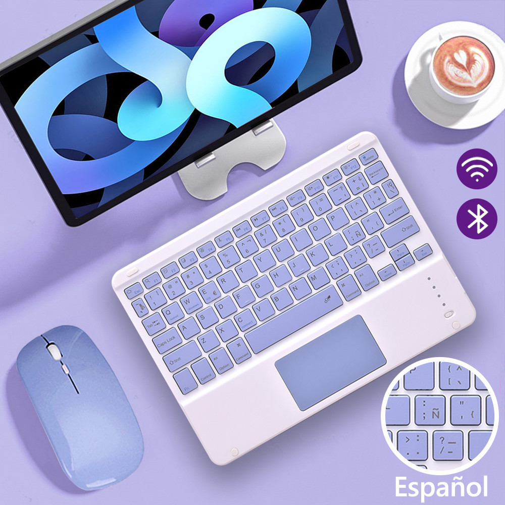 Mini Spanish Keyboard Mouse For iPad Phone IOS Android Tablet 10 inch Touchpad Bluetooth-Compatible 