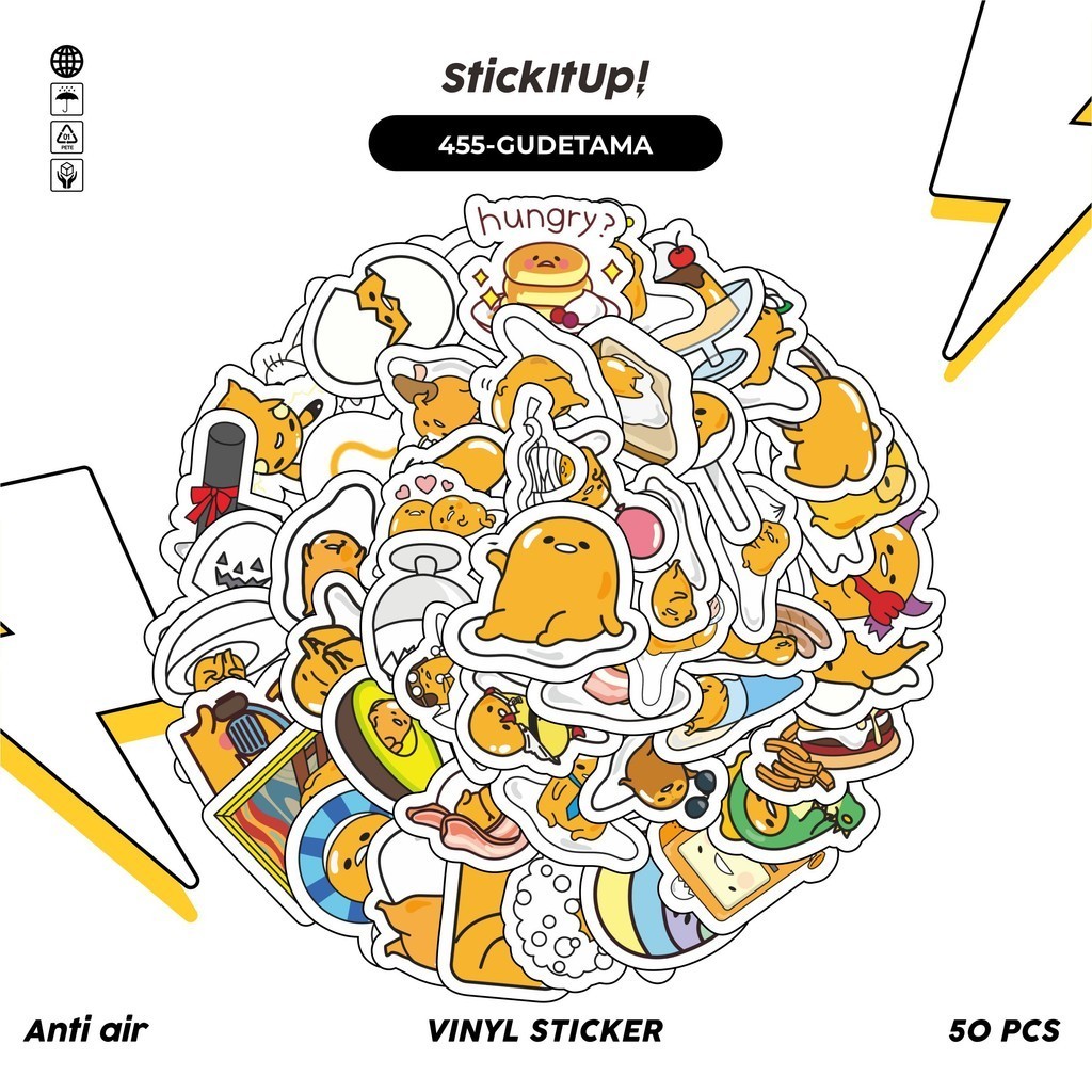 

COD✨ 50 Pcs Stiker Pack lucu Motif Kartun Gudetama Lucu Aesthetic Vynil Waterproof untuk Freebies Sticker Buku Journal Casing HP Laptop