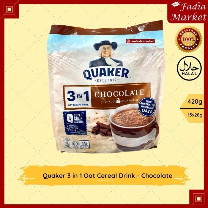 

Quaker 3 in 1 Oat Cereal Drink [15x28g] - Chocolate