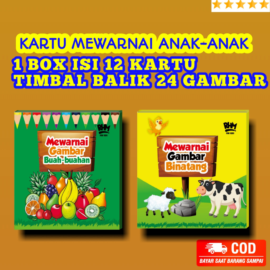 

Kartu Mewarnai Anak / Edukasi Mewarnai Karakter Hewan / Buah - Buahan / DLL /studio_books