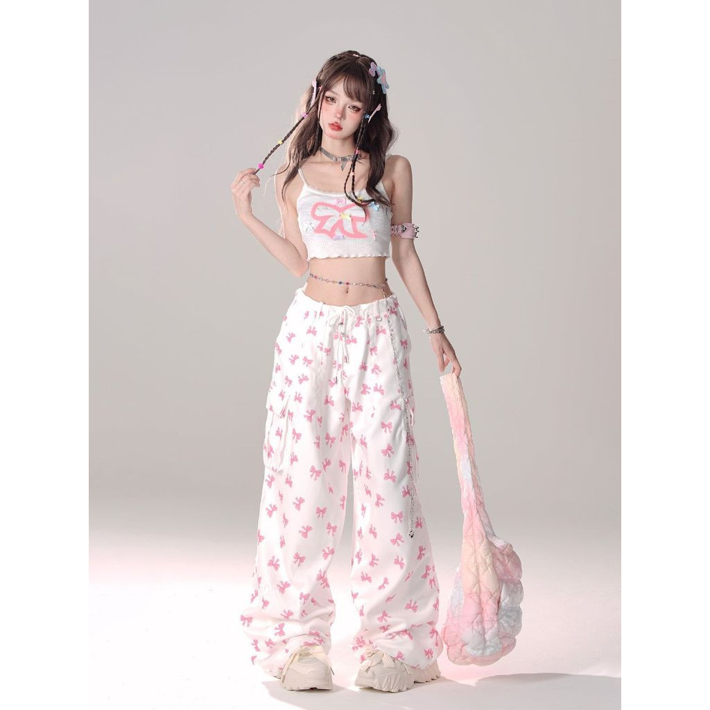 AZ.FS - RRX OOTD Celana Panjang Print Pita / IVY PANTS RIBBON COQUETTE / KOREAN STYLE RIBBON COQUETT
