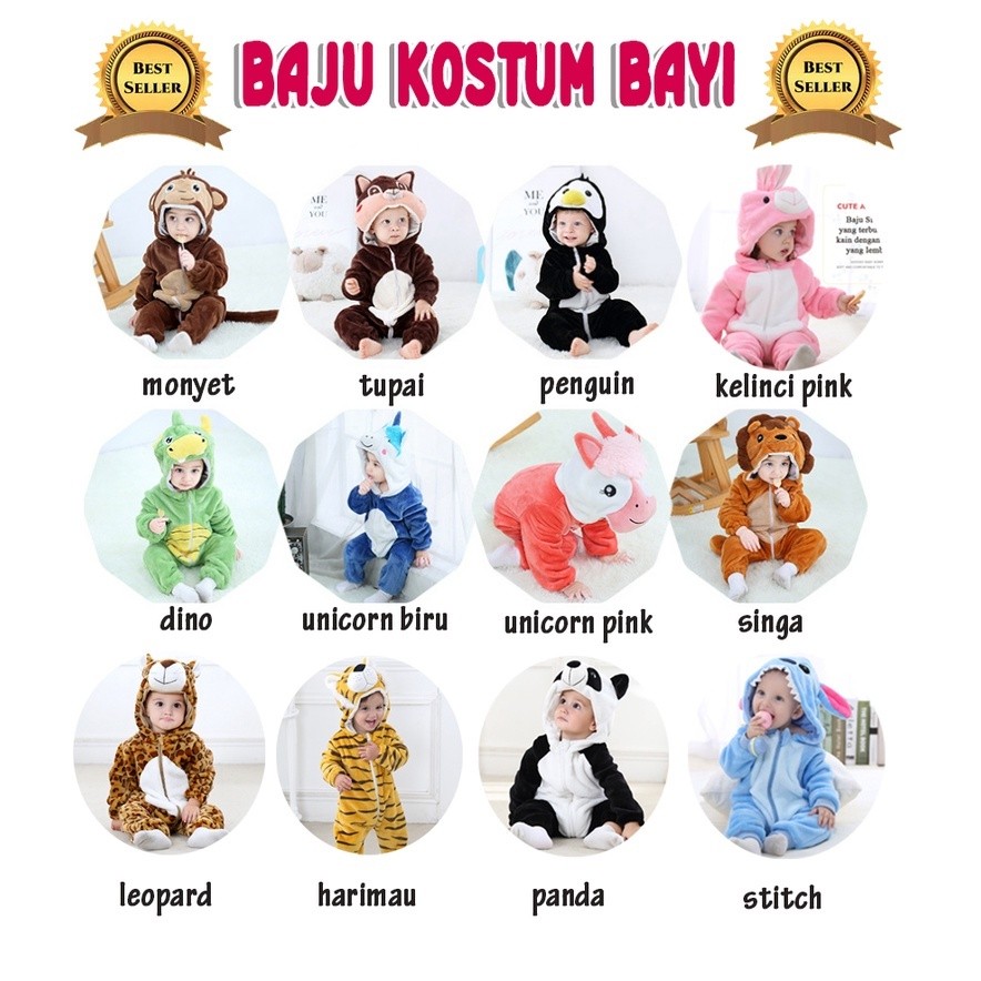 YB82DR Baju Bayi Baju Anak Karakter Hewan Baju Kostum Bayi Baju Bahan Flannel