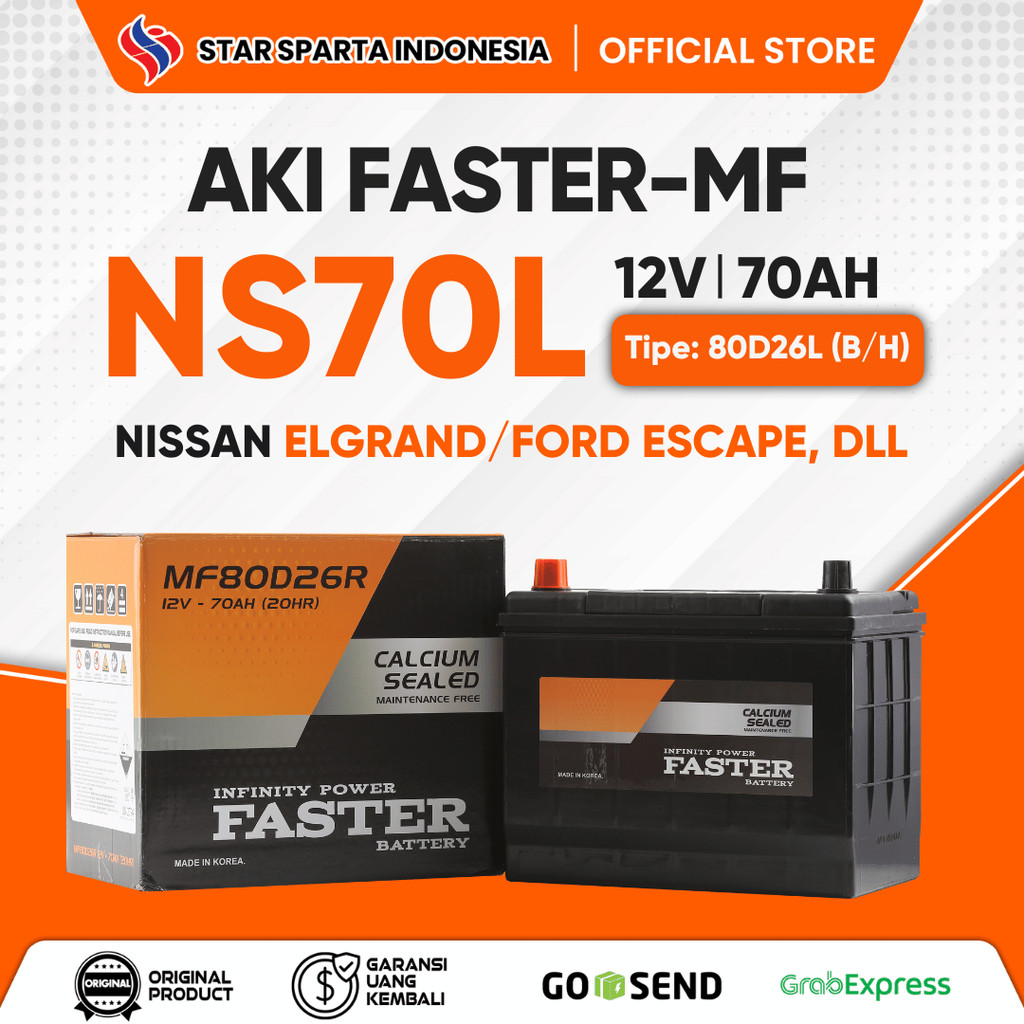 Faster MF - Aki NS70L 12V 70Ah untuk Nissan Elgrand / Ford Escape