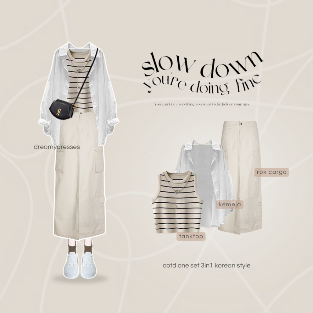 Ready stock 3IN1 SET 167 - One Set Korean Style Setelan Wanita Korean Style Celana Wanita Korean Sty