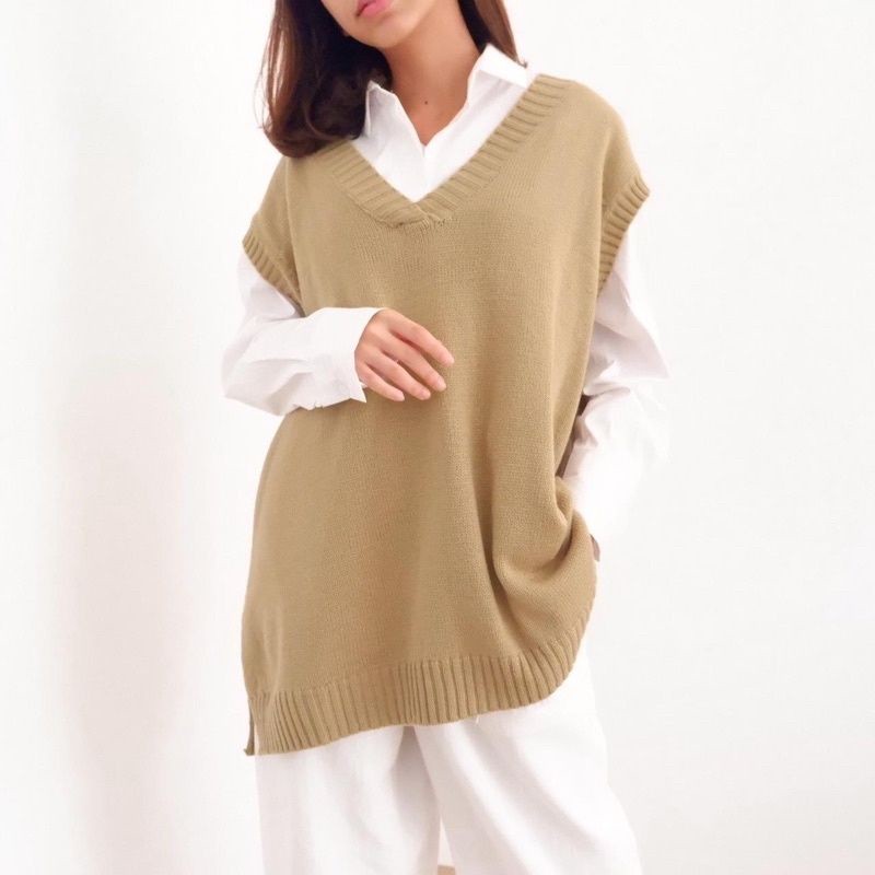 MURAH B_G ALYSSA - Kaminara Oversized Knit Vest Rompi Rajut Wanita Outer Luaran Seragam Sekolah SMA 