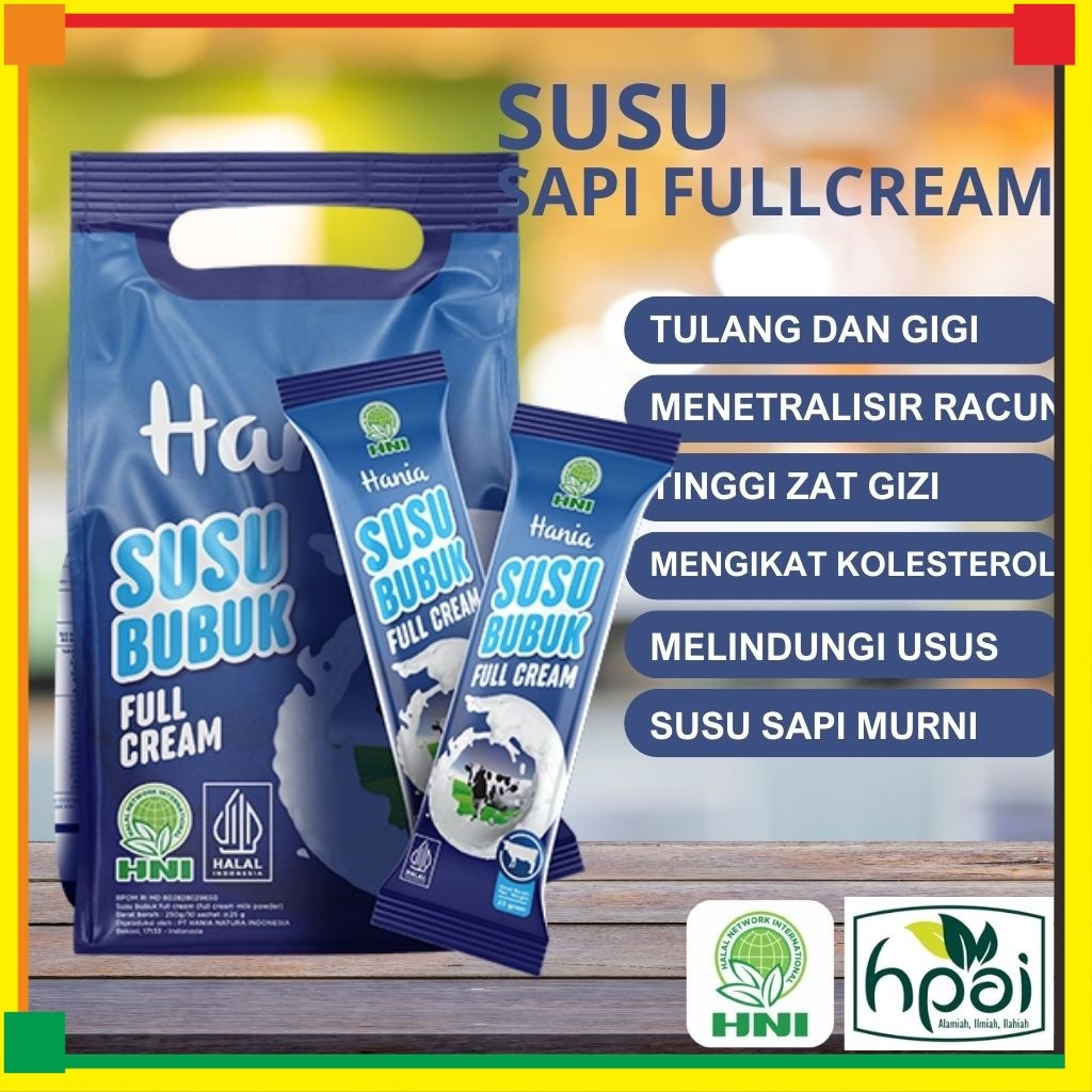 

Hania Susu Bubuk Full Cream • Susu Sapi • Isi 10 Sachet • HNI HPAI • Menambah lemak badan • Sumber Protein • Baik untuk anak dan dewasa - Harga Member Chat Admin Aja