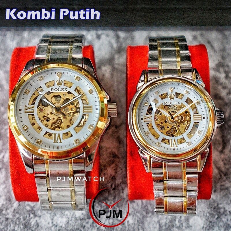 Jam Tangan Rolex Couple Autometic ( Tanpa Baterai ) Pria & Wanita Tali Rantai Tipe R803 Free Box Ori
