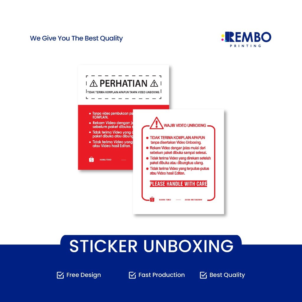 

STICKER UNBOXING / STIKER PERINGATAN / STIKER VIDEO UNBOXING / STIKER PENGIRIMAN CHROMO TERLARIS