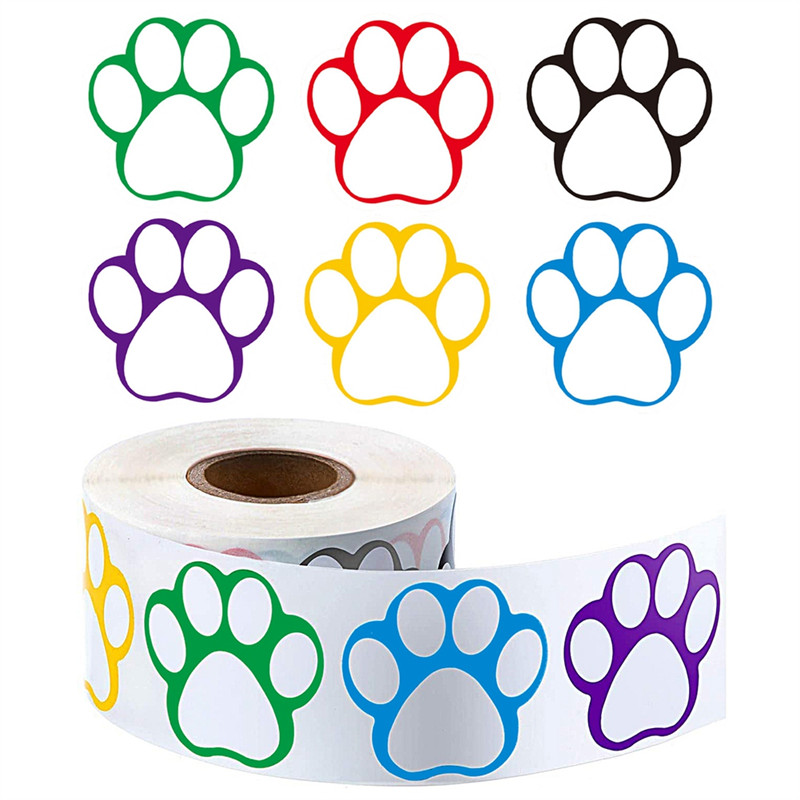 

A Roll of 500 Pieces Colorful Paw Stickers Dog Paw Name Tags Labels Stickers Paw Footprint, 1Inch (Mixed Color)