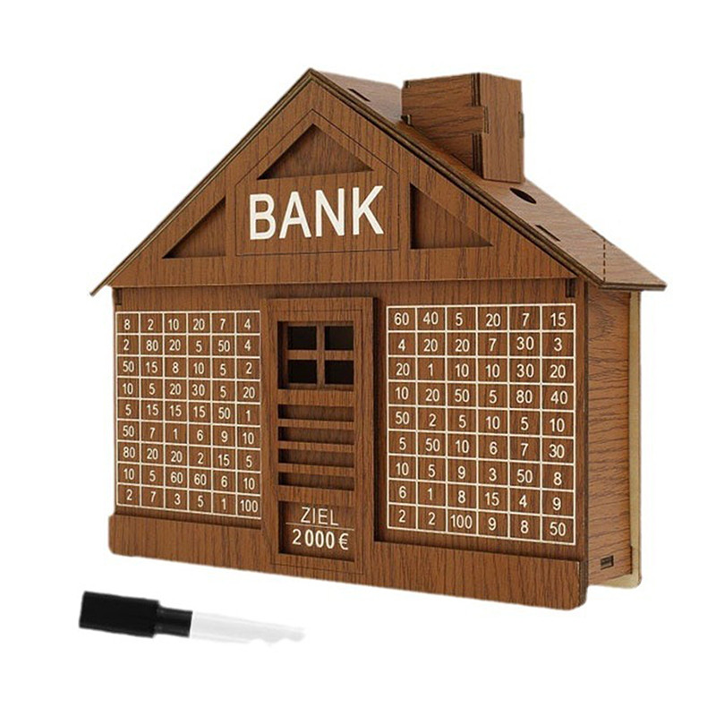 Saving Money Box Euro Piggy Bank Decorative Bank Box Retro Reusable Wooden Box 1000/2000 Saving Chal