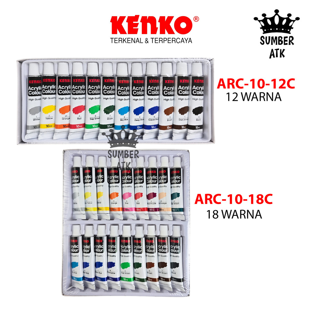 

bib Cat Akrilik Acrylic Color KENKO ARC-10-12 12 Warna dan ARC-10-18 18 WARNA 10 ML