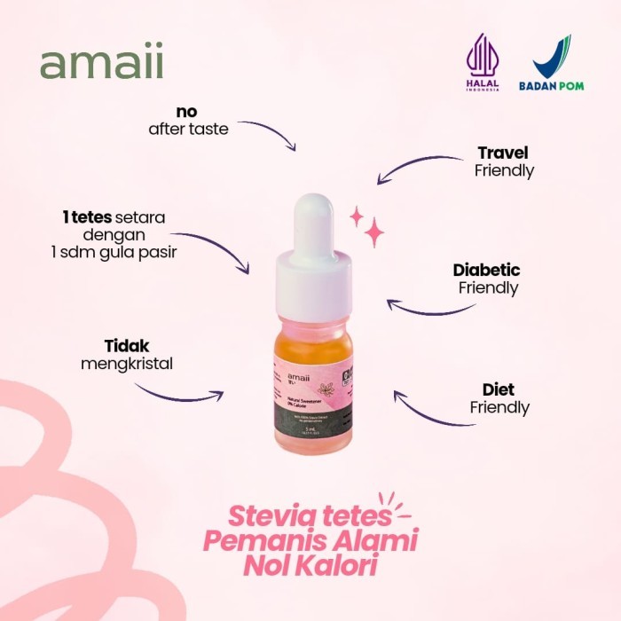 

AMAII Stevia - Pemanis Alami Nol Kalori / Natural Sweetener Zero Calorie Liquid Stevia 5 mL