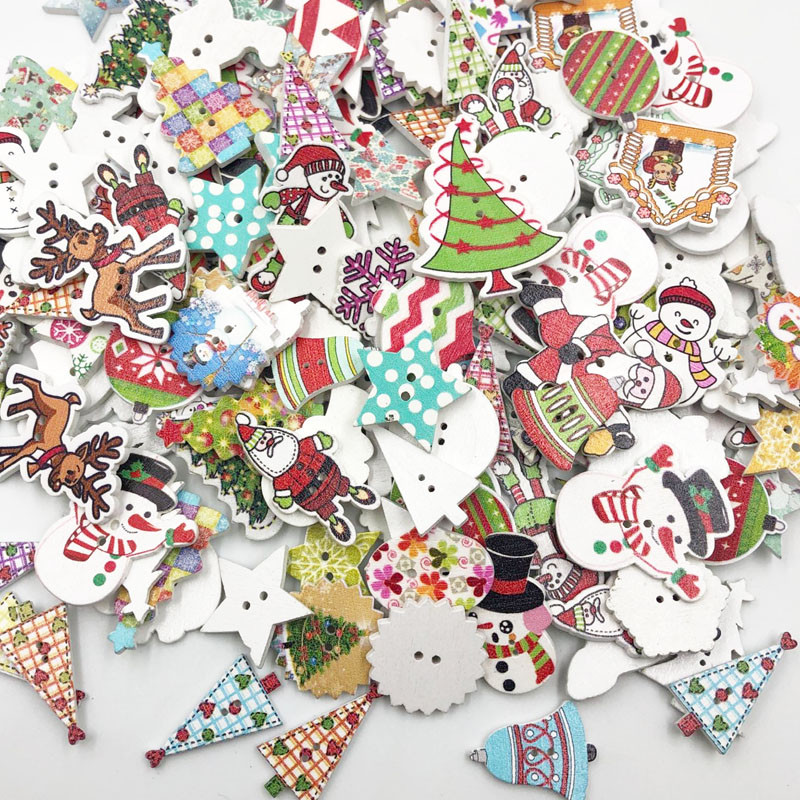 

50pcs Mix Merry Christmas tree Decorative Buttons 2 Holes Wood Buttons Fit Scrapbooking Crafts DIY WB648