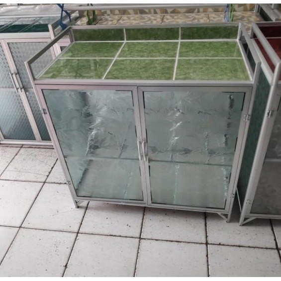 Rak kompor 2pintu keramik rata/meja kompor (bawah krmik belakang seng)