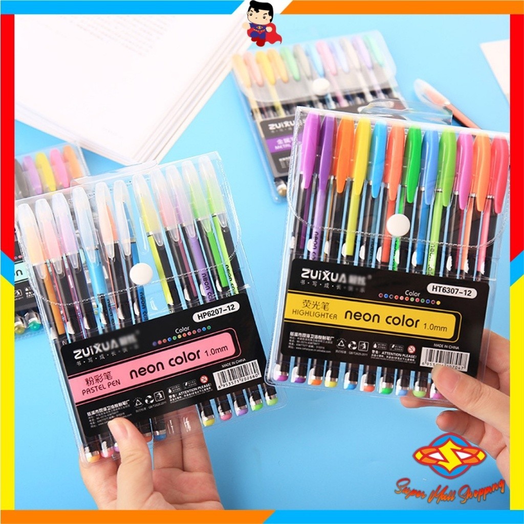 

SMS Pena Glitter Metalik 1.0mm Isi 12pcs Pulpen Warna Warni Tinta Pastel Neon Color Pen Pastel Ballpoint Craftwork Scrapbook Gel Ink Highlighter Penanda Buku Warna Warni Ujung Lembut Import