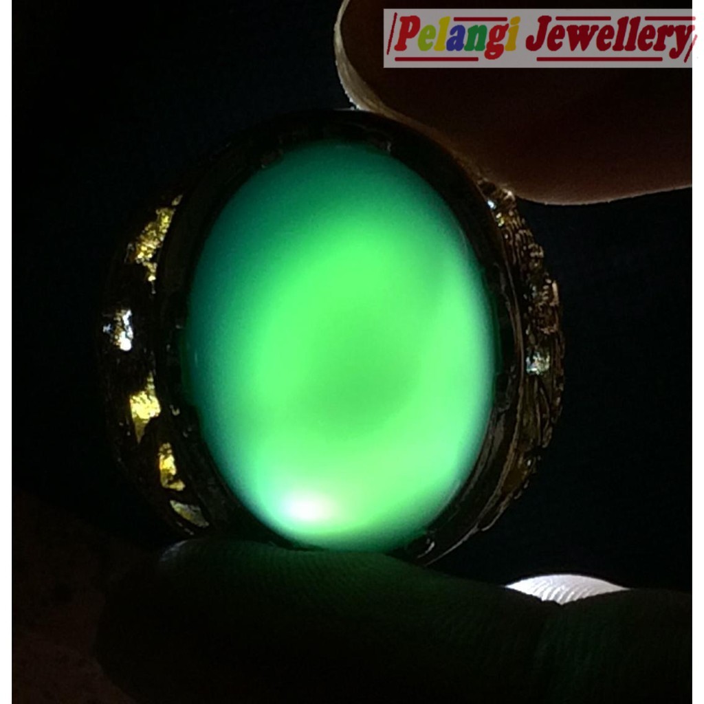 Cincin Titanium Batu Akik Natural Hijau Garut HQ