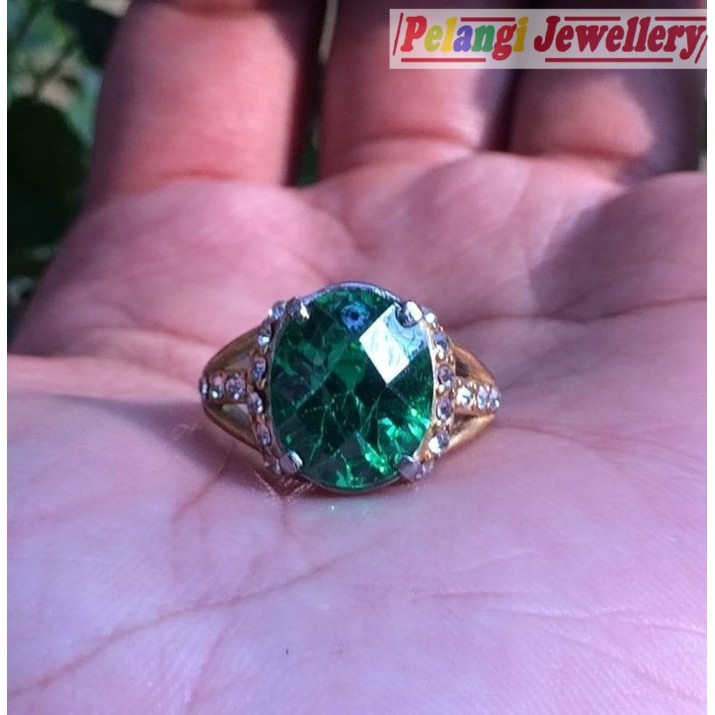Cincin Wanita Batu Permata Green Aquamarine Full Cutting HQ