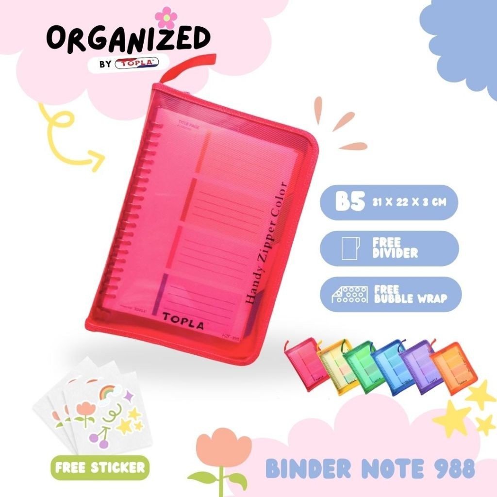 

TOPLA Binder Resleting 998 Zipper Binder Note A5 Binder Notebook A5 Buku Catatan Sekolah A5 20 Lubang