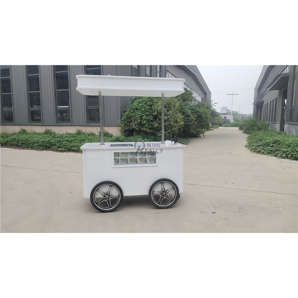 Ice Cream Hand Push Cart with Washbasin 8 Pans Gelato Cart with Display Freezer for