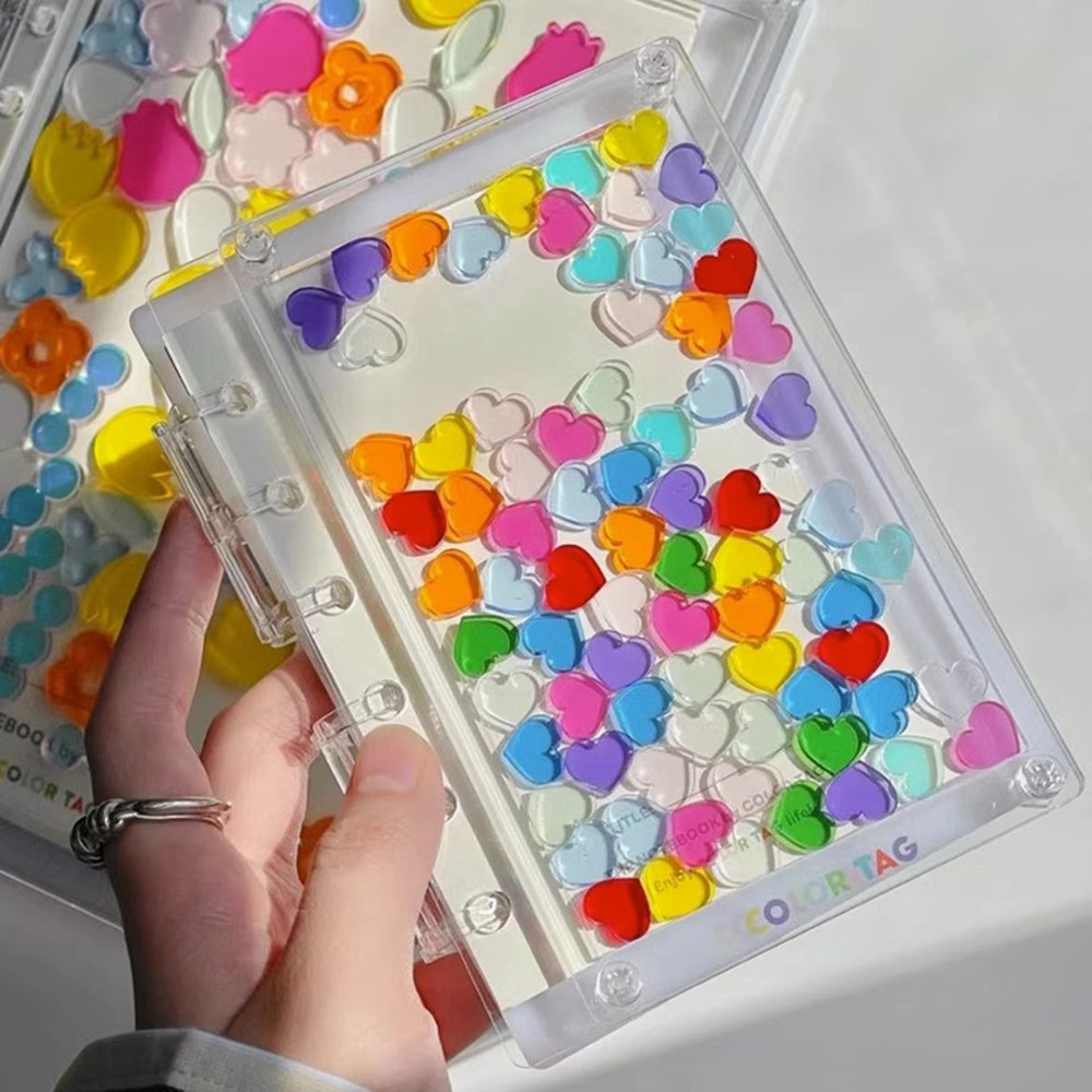 

Acrylic Notebook Cartoon Transparent And Visible Diy Creative Stationery A7/A5 Notebook Heart Flowing Sand Loose Page Diary Book