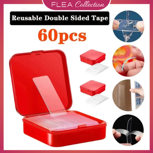 

FLEA Sticker Double Tape Gel 2 Sisi 1 Box Isi 60 pcs Isolasi Bening/ Stiker Perekat Dinding Tembok Kaca Keramik Tanpa Bekas / Double Sided Stickers Tape Transparent / Selotip Tempelan Tembus Pandang Serbaguna Super Kuat