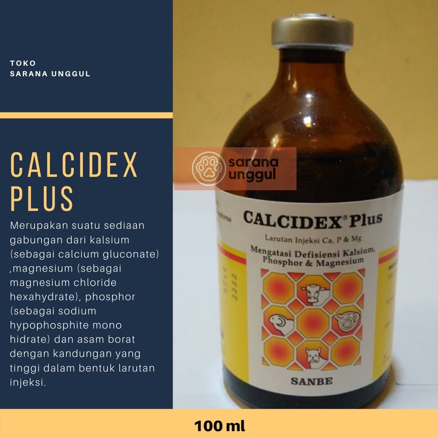 CALCIDEX PLUS Injeksi 100ml Sanbe Obat Lumpuh Hewan Ternak Ruminan Sapi Kambing Domba