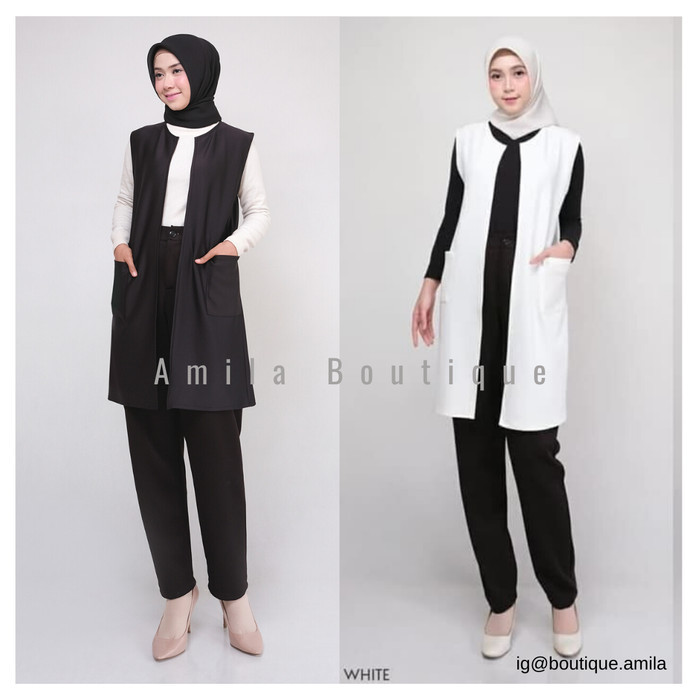 Outer / Vest / Cardigan / Atasan Muslim / Blazer Wanita / Rompi Wanita - Hitam