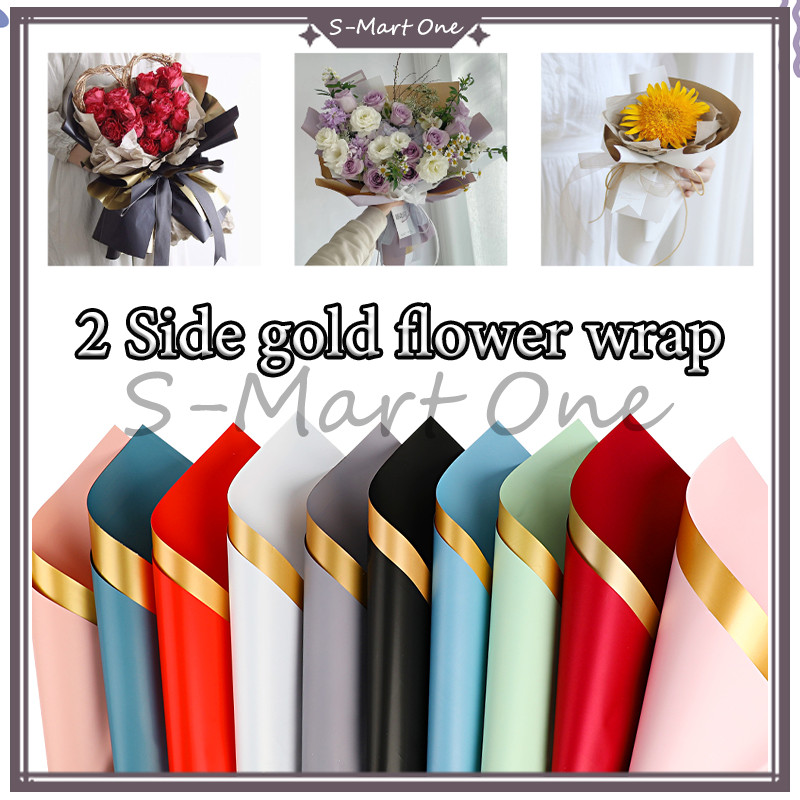 

20lembar 2 Side gold flower wrap/58x58cm Kertas Wrapping Gold Cellophane Buket Bunga /kertas flower wrapping bi color gold cellophane