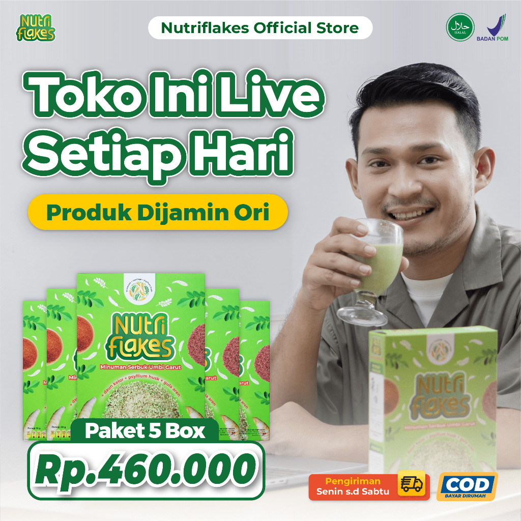 

Nutriflakes Sereal Umbi Garut Asam Lambung Official 5 Box