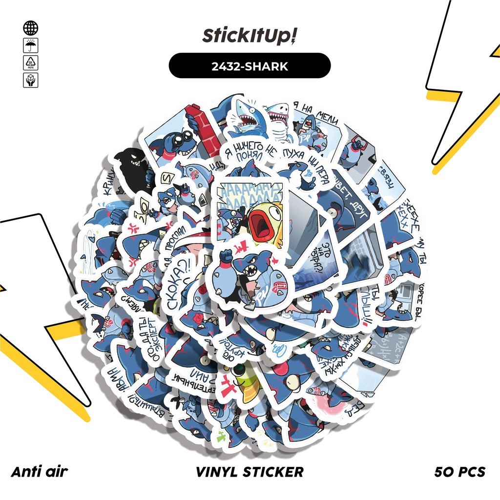 

COD✨ 50 Pcs Stiker FUNNY SHARK STICKER PACK 01 Lucu Anti Air Untuk Dekorasi Notebook Sepeda Skateboard Handphone DIY