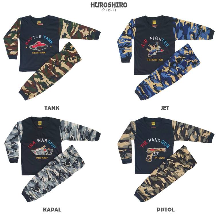 Setelan Baju Anak Laki Laki 19 Tahun Army Loreng Panjang Kaos Kuroshiro