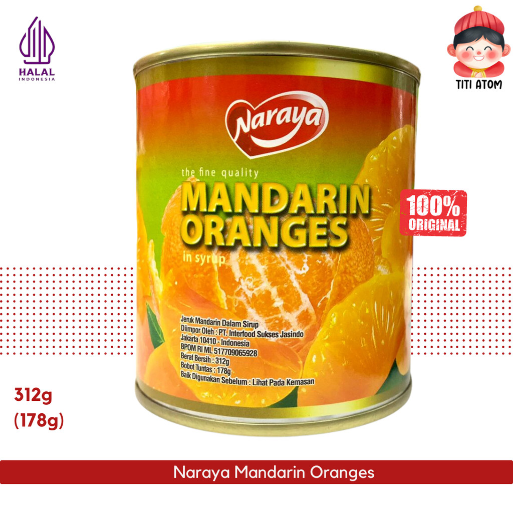 

Naraya Mandarin Oranges Orange Jeruk Kaleng 178g (312g)