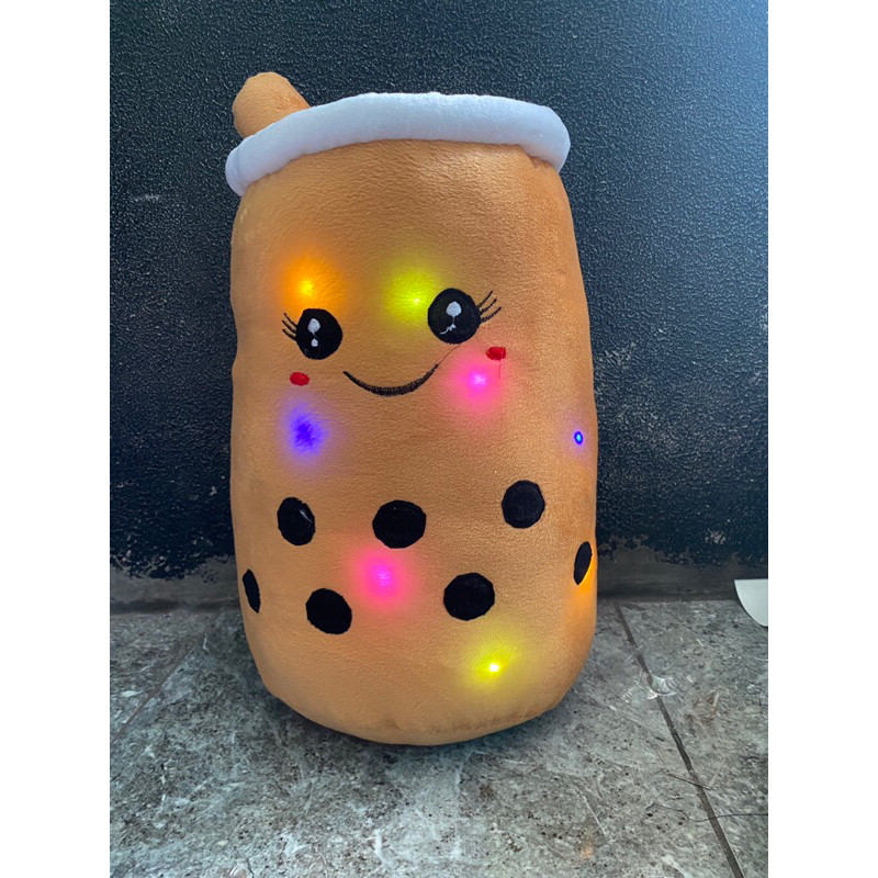 Boneka boba jumbo LED 55 cm Bubble Milk Tea Pearl Brown Sugar 14 '' Nanas Strawberry Anggur Cokelat 
