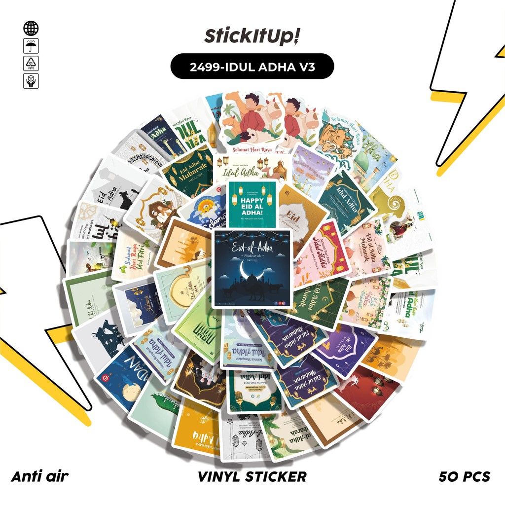 

COD✨ 50 Pcs Stiker Pack IDUL ADHA V3 Lucu Aesthetic Vynil Waterproof untuk Freebies Sticker Buku Journal Casing HP Laptop