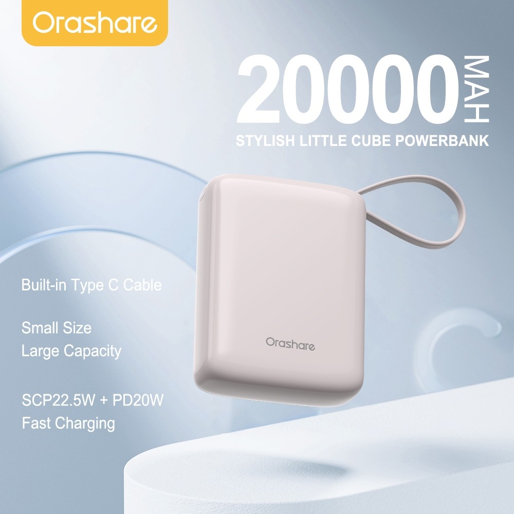 Orashare PM20C Mini Powerbank 20000mAh Built in Type-C Cable 22.5W Fast Charge Ultra-Compact