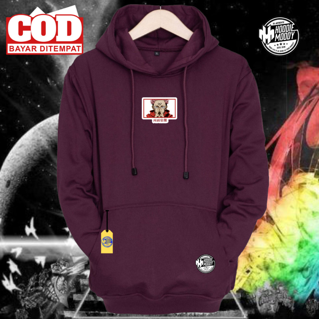 Sweater pria hoodie anime jjk sukuna jujutsu kaisen aesthetic merah burgundy distro katun suiter