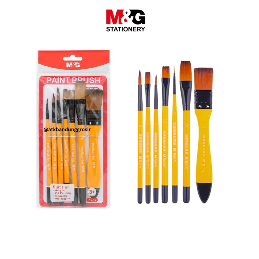 

Kuas Lukis Set M&G Paint Brush 7 in 1 Include Roung & Flat Nilon #ABH978C0 SHESB
