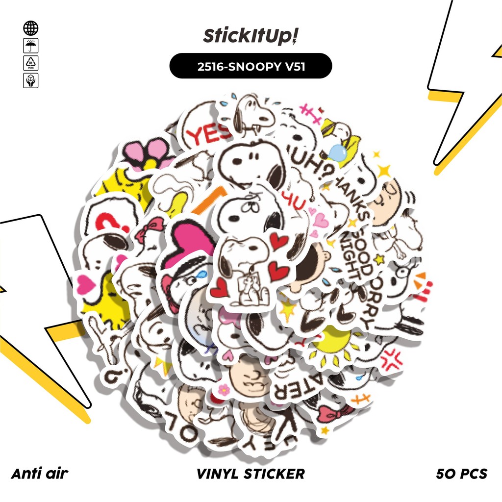 

COD✨ 50 Pcs Stiker Pack SNOOPY V51 Lucu Aesthetic Vynil Waterproof untuk Freebies Sticker Buku Journal Casing HP Laptop